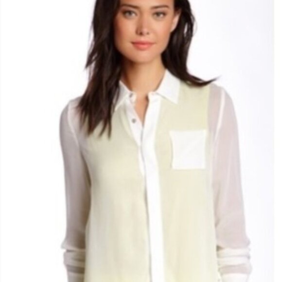 Line & Dot Silk Hi-Lo Split Side Blouse Neon Green - Picture 10 of 11